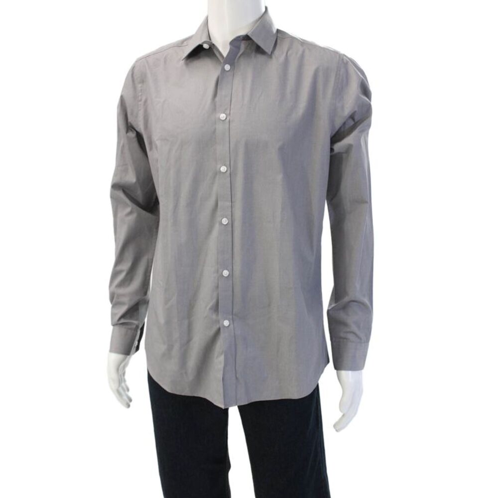New Look Mens Point Collar Dress Shirt Gray Long Sleeve 65/35 Cotton Size M